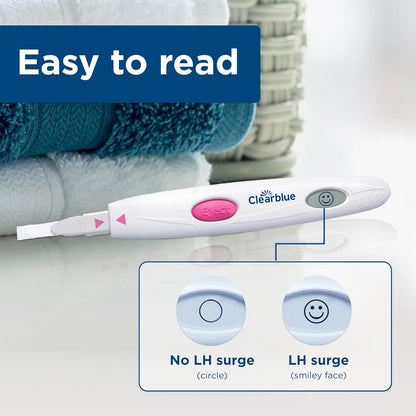 Clearblue digital ovulation test wand with no LH vs LH surge result icons