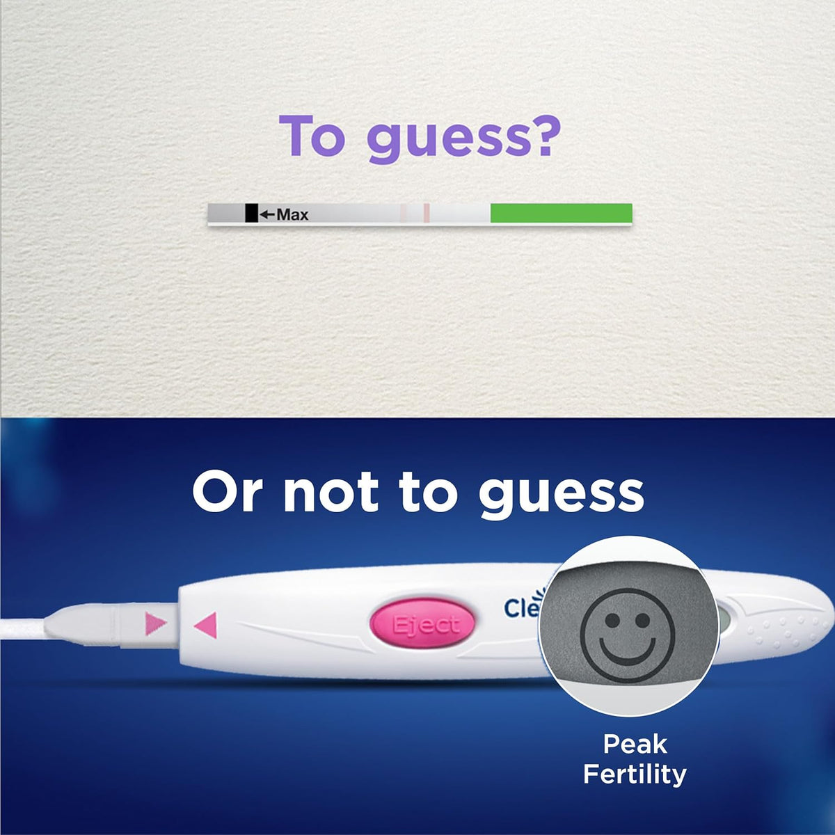 Clearblue digital ovulation test showing peak fertility smiley result icon