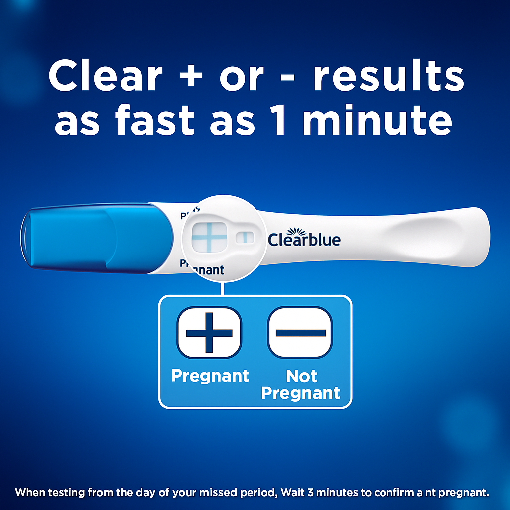 Clearblue rapid pregnancy test with Pregnant and Not Pregnant result symbols