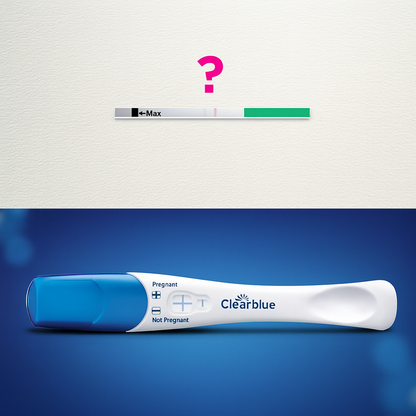 Clearblue pregnancy test stick showing Pregnant and Not Pregnant labels