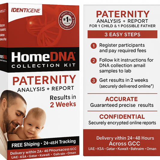 Paternity DNA test kit box with cheek swab collection