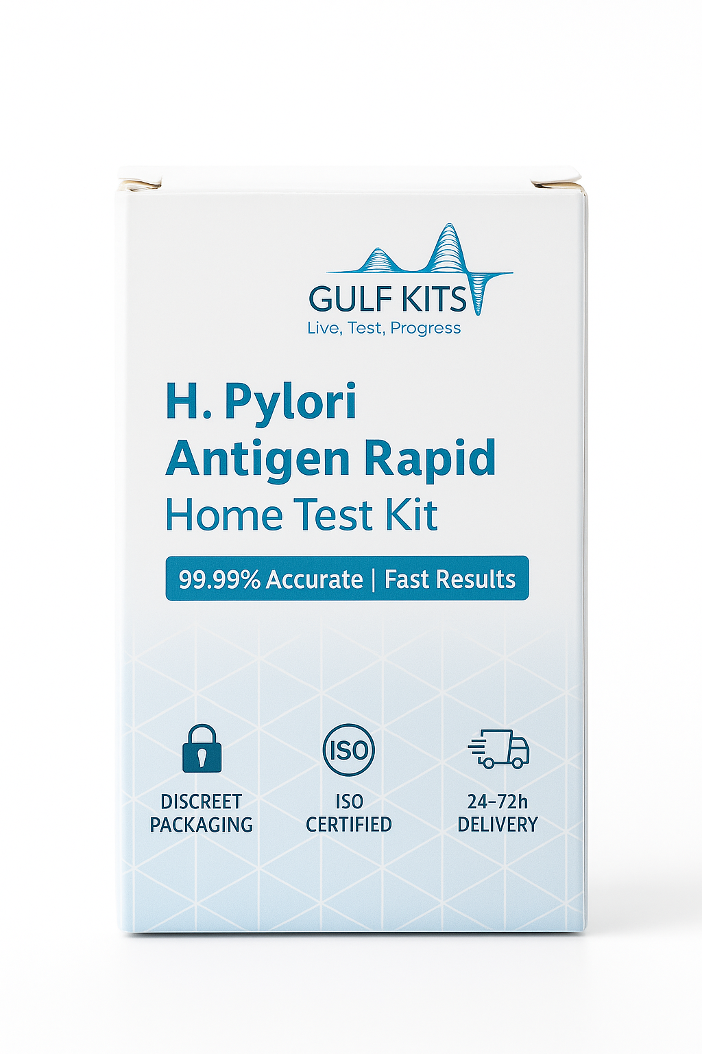 H. pylori rapid home antigen test kit box, GULF KITS branding