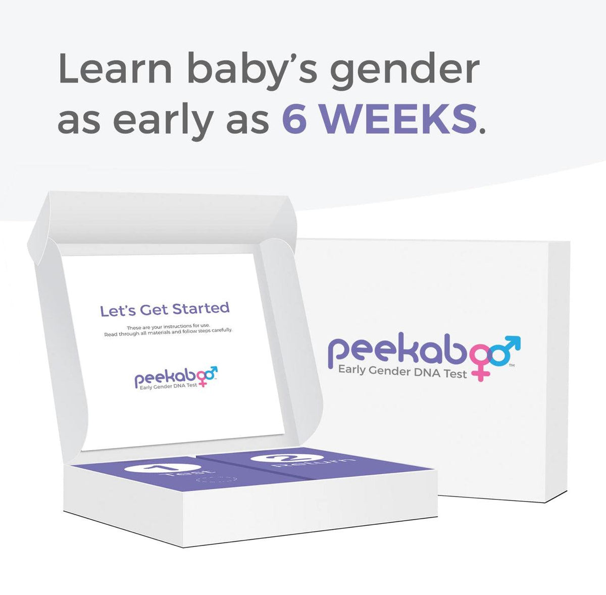 Peekaboo early gender DNA test kit opened with instruction cards and activation card