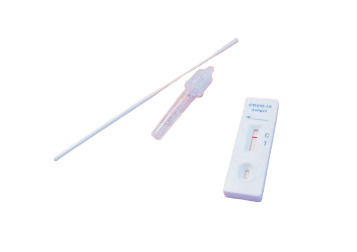 Nasal swab and COVID-19 Ag test cassette with control and test lines