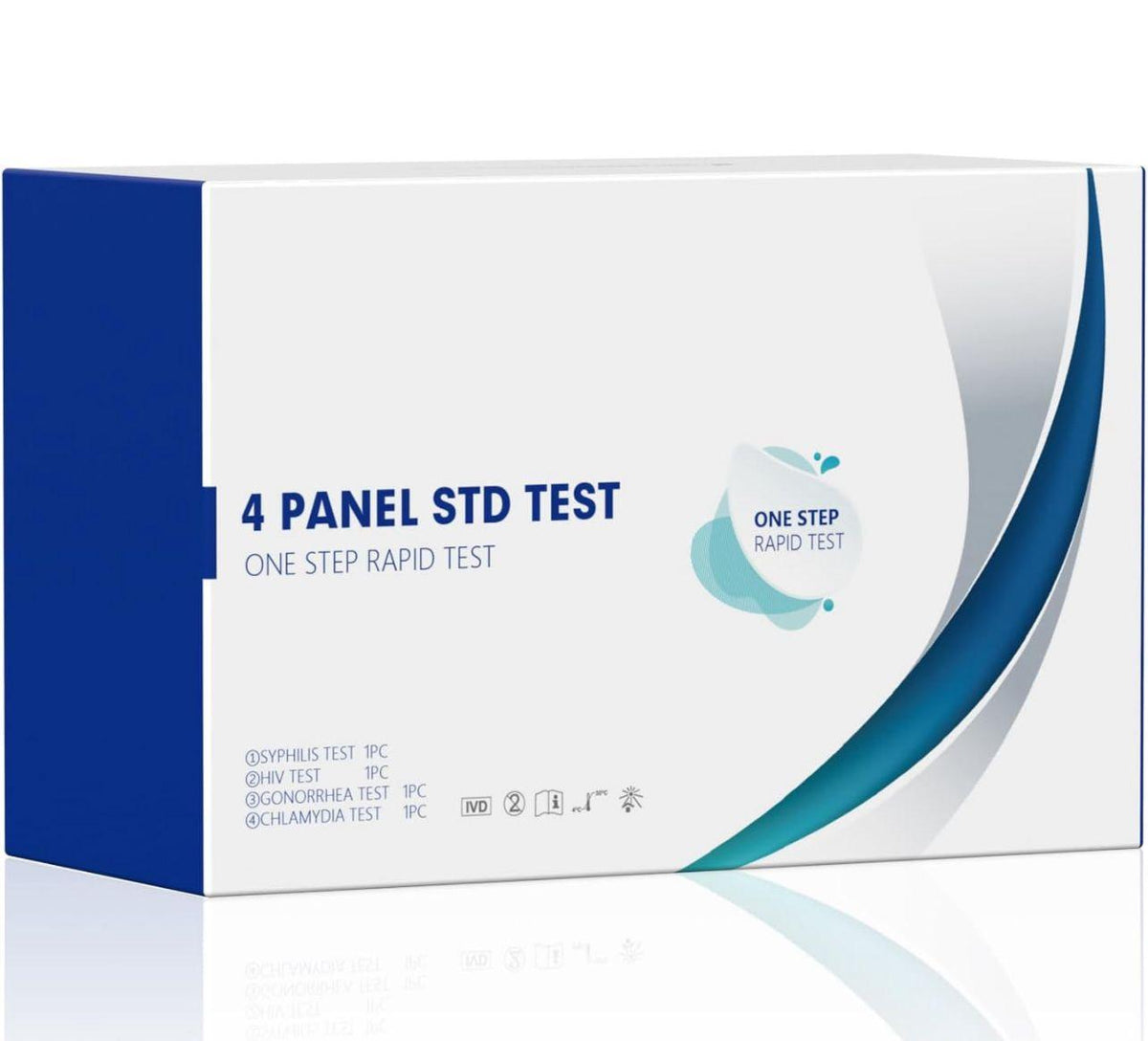 4 panel STD test one-step rapid test box packaging with blue and white design