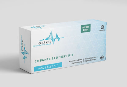 STD home test kit box, 20 panel test kit packaging