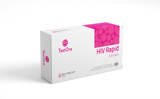 HIV Rapid (4th gen) self-test kit box with pink label