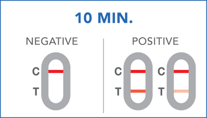 HIV test results timing diagram showing negative and positive lines for 10 minutes